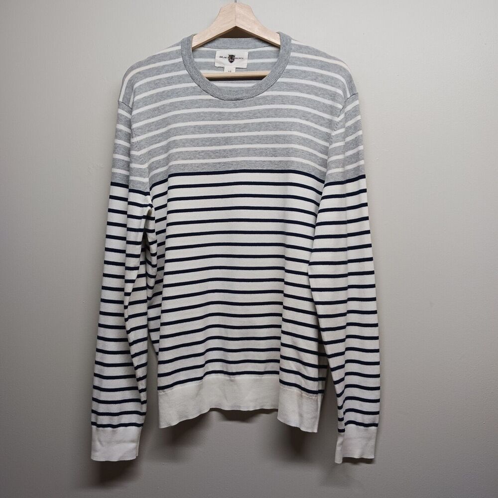 Black Brown 1826 Knit Pullover Sweater Women Size L Gray Stripes Fall Preppy